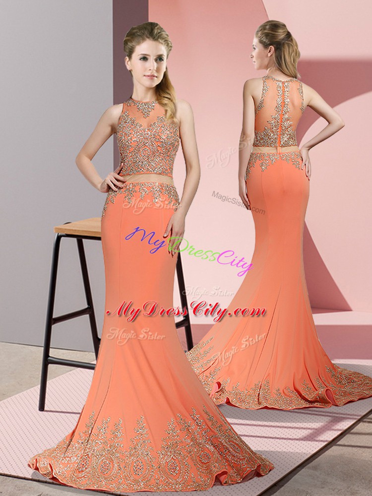 Orange Red High-neck Neckline Beading and Appliques Going Out Dresses Sleeveless Zipper