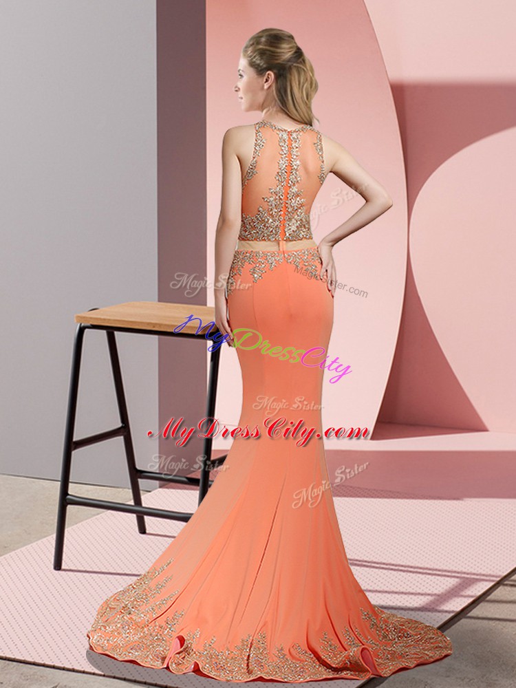 Orange Red High-neck Neckline Beading and Appliques Going Out Dresses Sleeveless Zipper