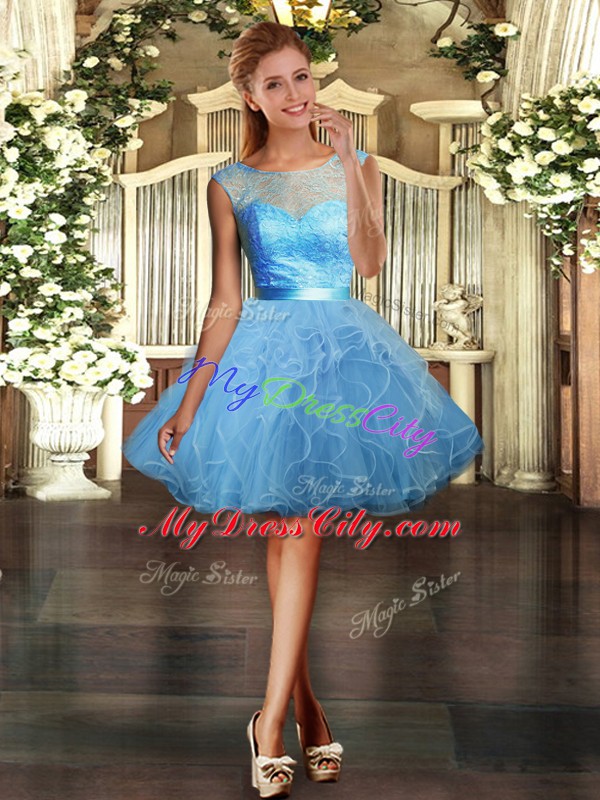 Elegant Baby Blue Sleeveless Tulle Backless Sweet 16 Quinceanera Dress for Military Ball and Sweet 16 and Quinceanera