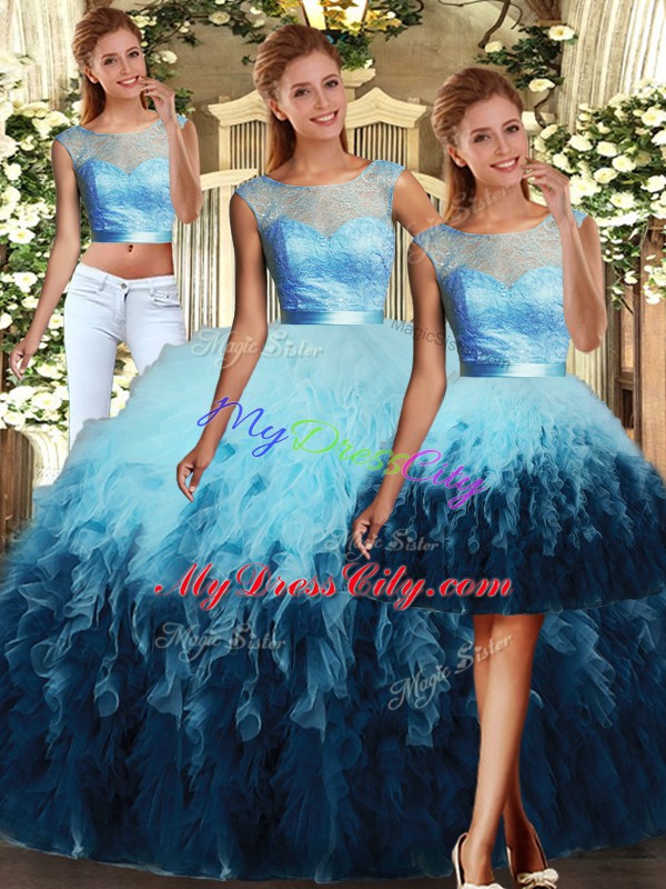 Hot Selling Tulle Sleeveless Floor Length Quinceanera Gown and Lace and Ruffles