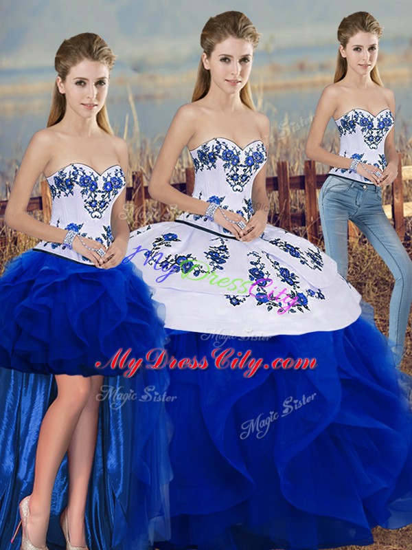 High Quality Floor Length Royal Blue Quince Ball Gowns Sweetheart Sleeveless Lace Up