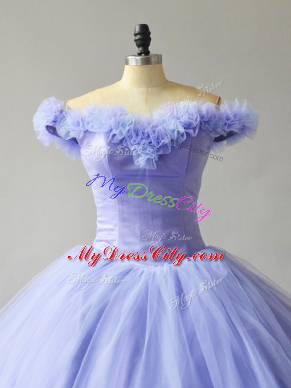 Sleeveless Court Train Hand Made Flower Lace Up 15 Quinceanera Dress