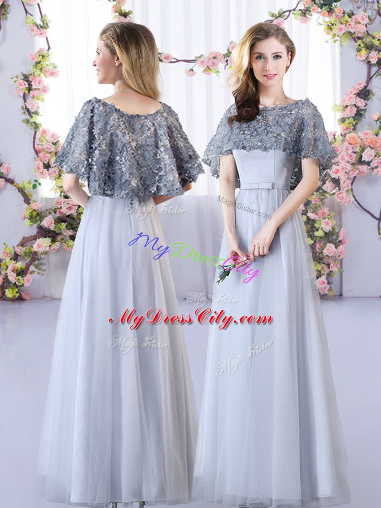 Sophisticated Appliques Quinceanera Court Dresses Grey Lace Up Sleeveless Floor Length