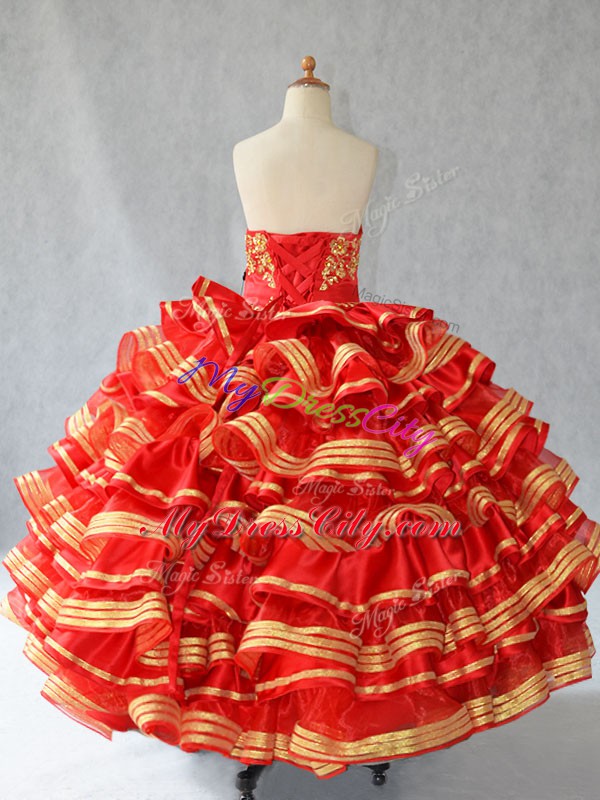 Latest Sleeveless Embroidery and Ruffled Layers Lace Up Little Girls Pageant Gowns