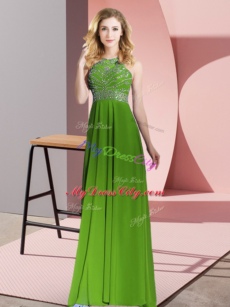 Flirting Floor Length Green Evening Dress Chiffon Sleeveless Beading