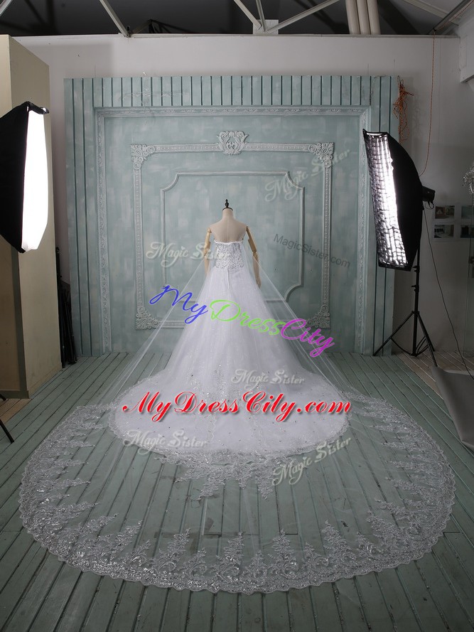 Dazzling White Sleeveless Beading and Lace Lace Up Wedding Dresses