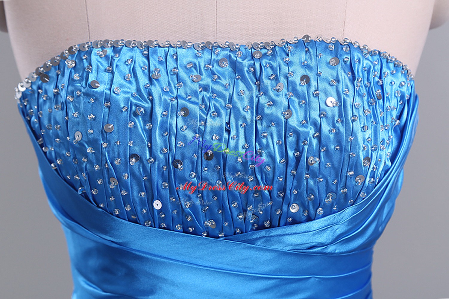 Customized Blue Quinceanera Gown For with Beading Strapless Sleeveless Lace Up