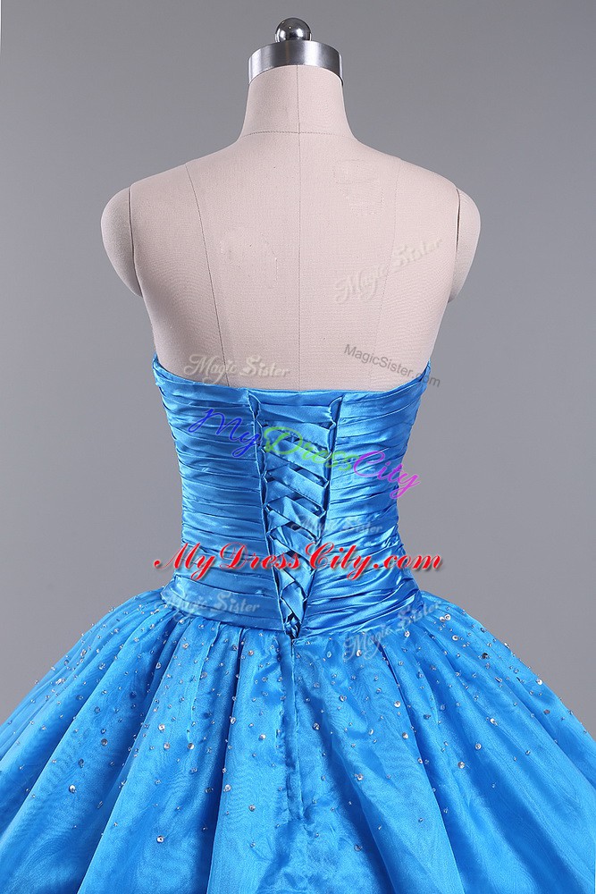 Customized Blue Quinceanera Gown For with Beading Strapless Sleeveless Lace Up