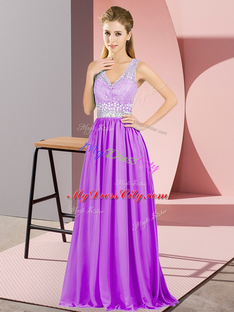 Exceptional Chiffon Sleeveless Asymmetrical and Beading and Lace