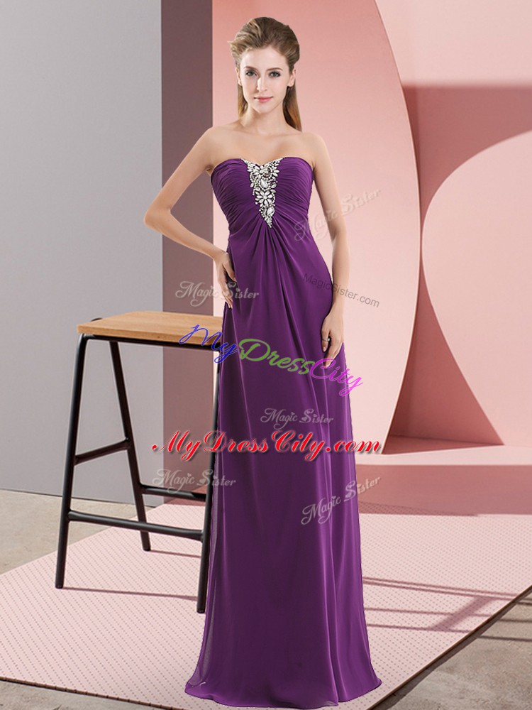 Dark Purple Zipper Sweetheart Beading Evening Gowns Chiffon Sleeveless