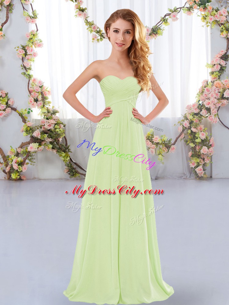 Floor Length Yellow Green Court Dresses for Sweet 16 Sweetheart Sleeveless Lace Up