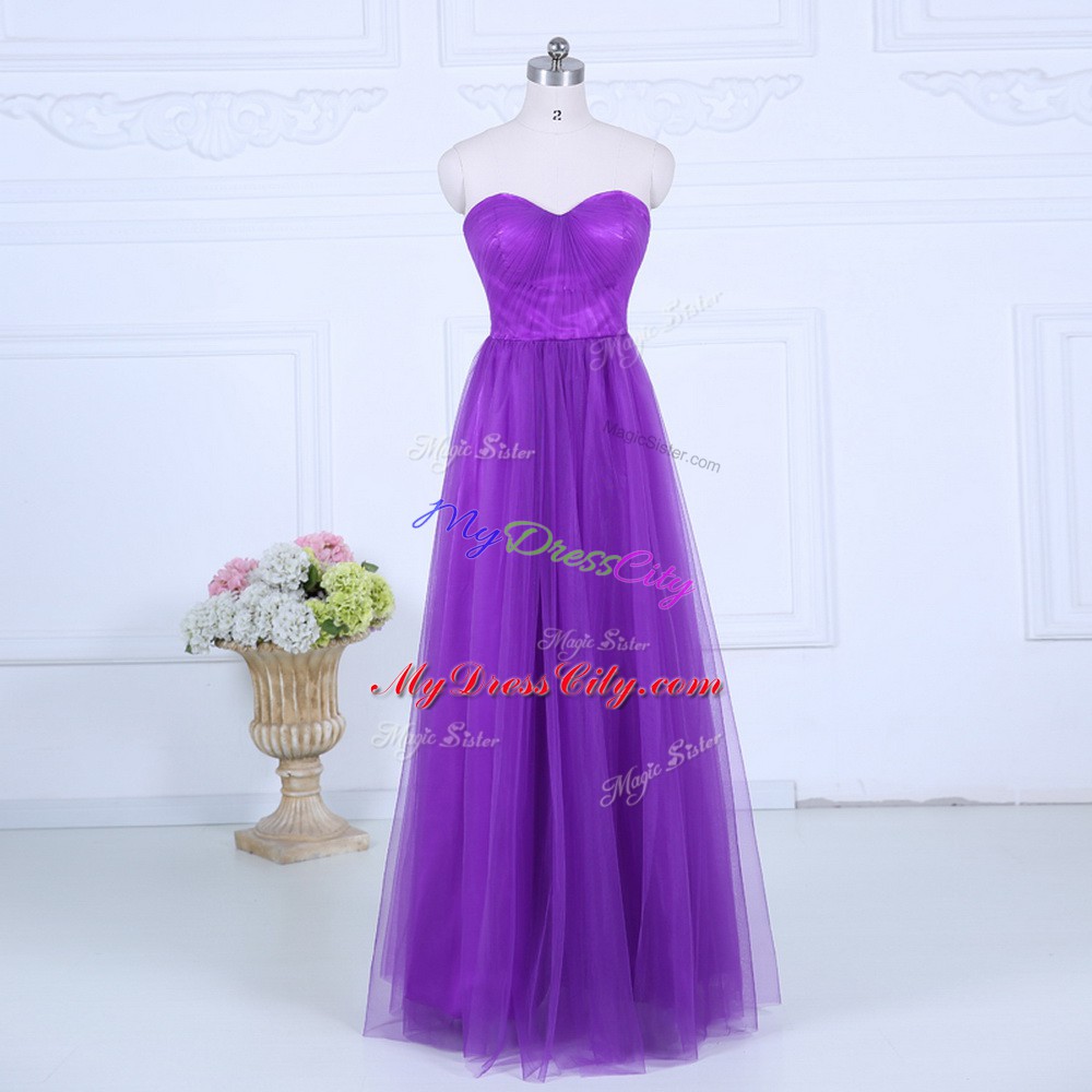 Smart Empire Court Dresses for Sweet 16 Eggplant Purple Sweetheart Tulle Sleeveless Floor Length Zipper