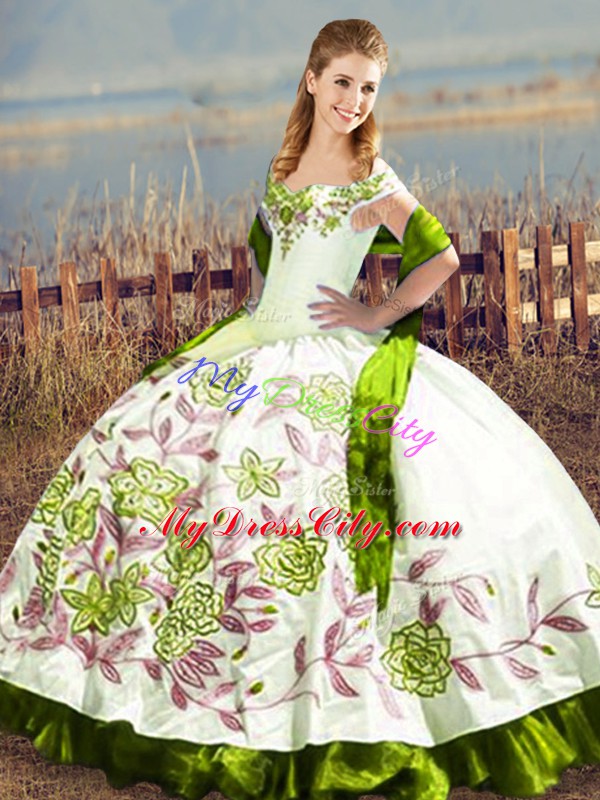 Fashion Olive Green Lace Up 15 Quinceanera Dress Embroidery Sleeveless Floor Length