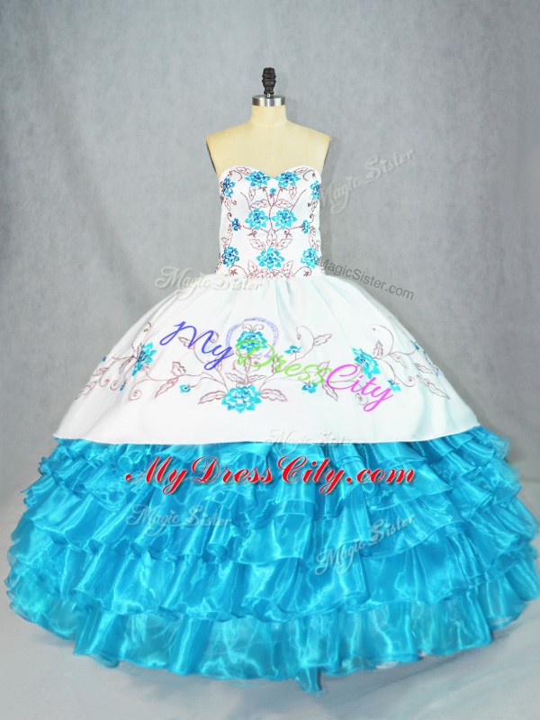 New Style Organza Sleeveless Floor Length Sweet 16 Dresses and Embroidery and Ruffled Layers