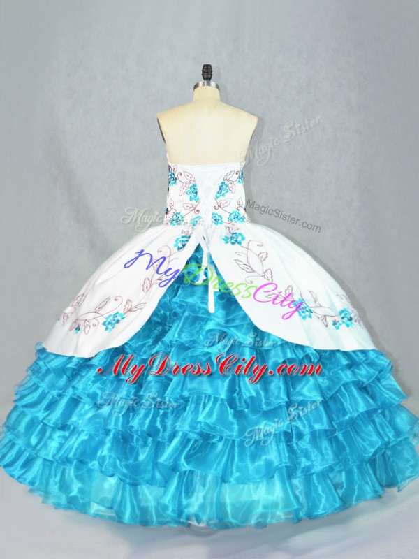 New Style Organza Sleeveless Floor Length Sweet 16 Dresses and Embroidery and Ruffled Layers