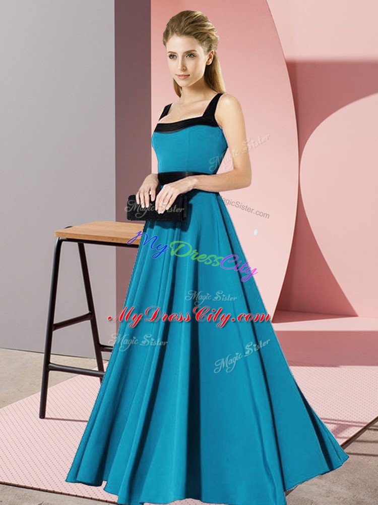 Glamorous Sleeveless Zipper Floor Length Belt Bridesmaids Dress