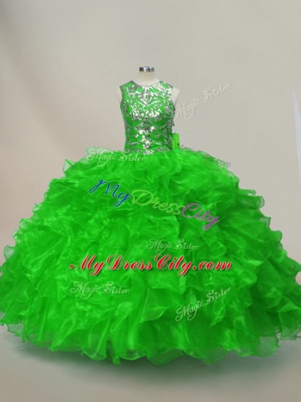 Lace Up Quinceanera Dress Ruffles and Sequins Sleeveless Floor Length