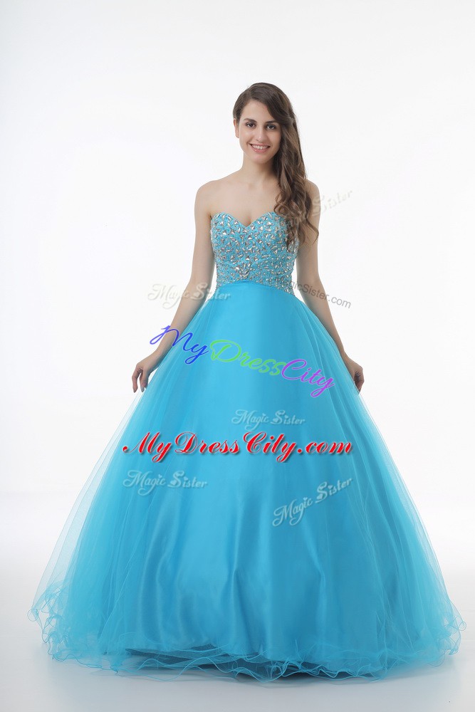 Exquisite Baby Blue Lace Up Sweetheart Beading 15 Quinceanera Dress Tulle Sleeveless