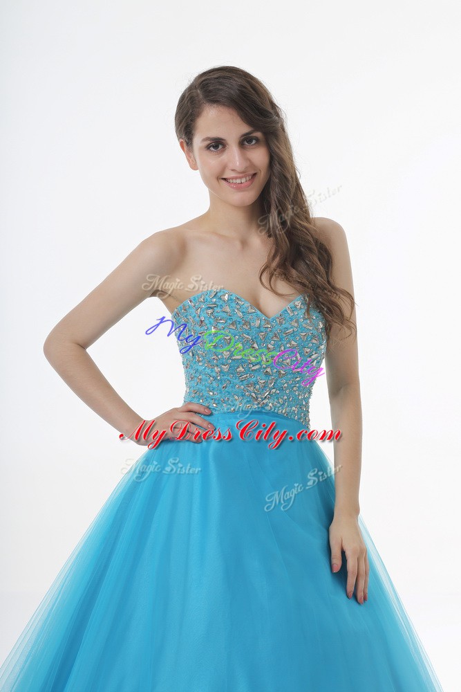 Exquisite Baby Blue Lace Up Sweetheart Beading 15 Quinceanera Dress Tulle Sleeveless