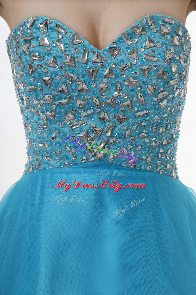 Exquisite Baby Blue Lace Up Sweetheart Beading 15 Quinceanera Dress Tulle Sleeveless