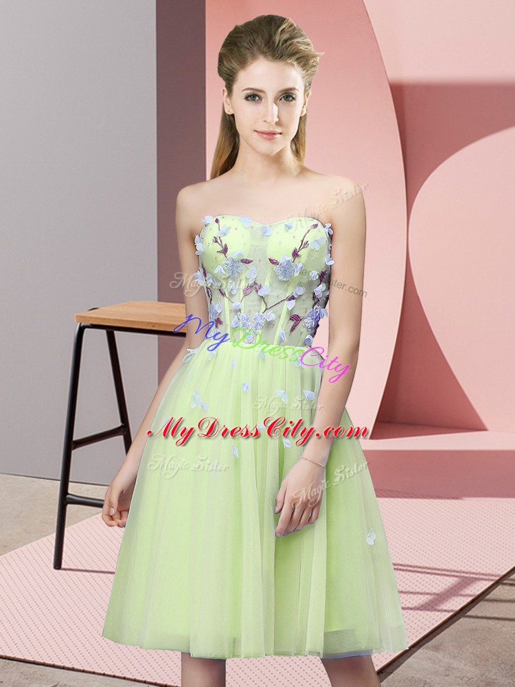 Dynamic Knee Length Yellow Green Quinceanera Court of Honor Dress Sweetheart Sleeveless Lace Up