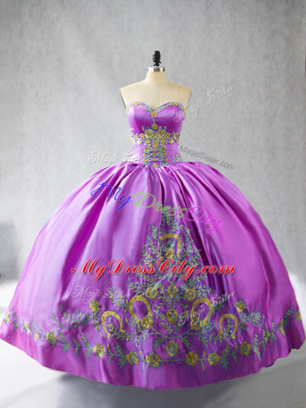 Lilac Sweetheart Neckline Embroidery 15 Quinceanera Dress Sleeveless Lace Up