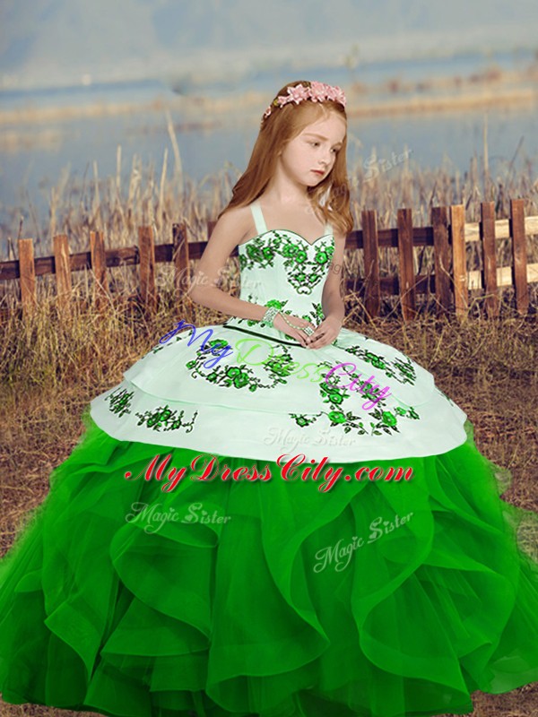 Pretty Ball Gowns Child Pageant Dress Green Straps Organza Sleeveless Floor Length Lace Up