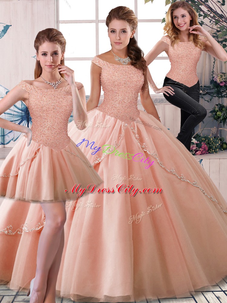 Tulle Sleeveless Quinceanera Dresses Brush Train and Beading