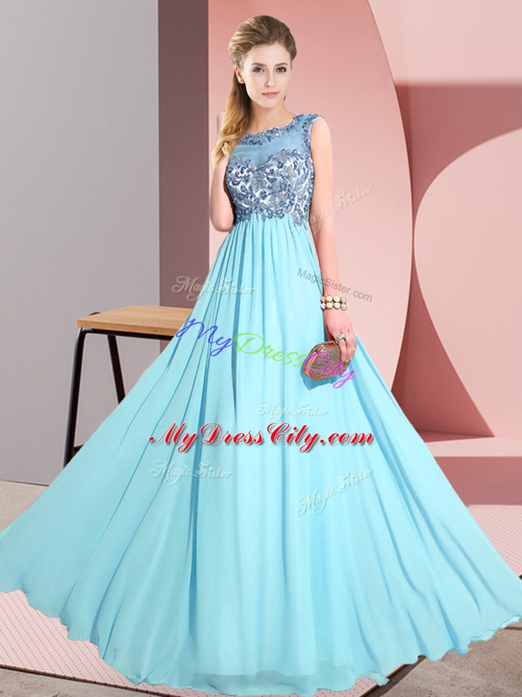 Chiffon Sleeveless Floor Length Dama Dress and Beading and Appliques