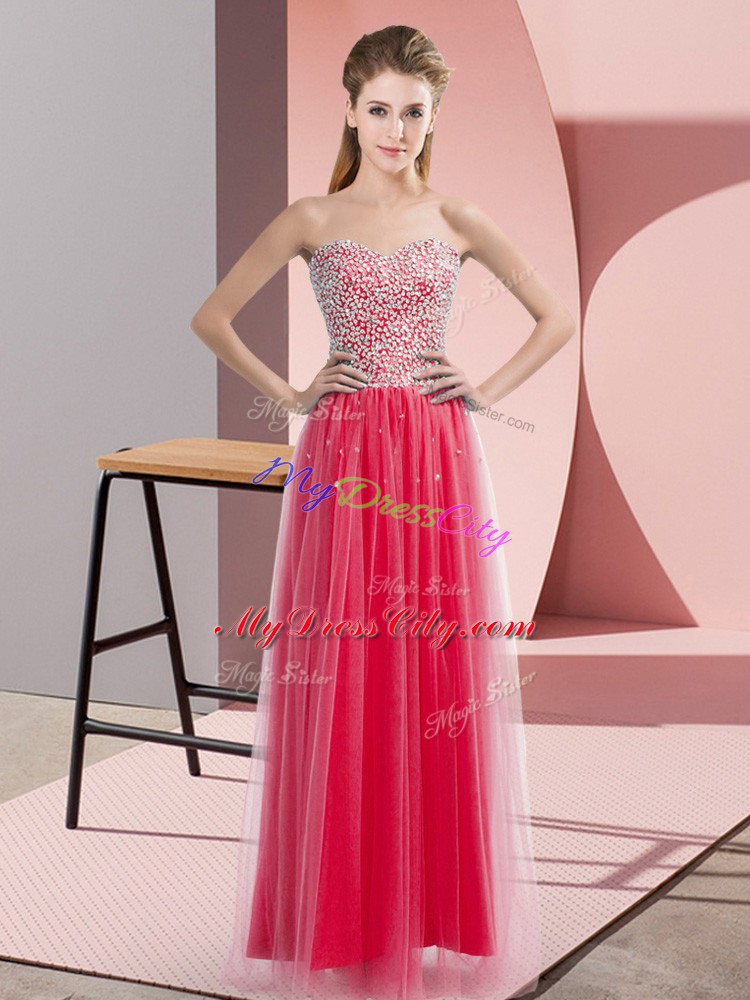 Coral Red Sweetheart Lace Up Beading Evening Outfits Sleeveless