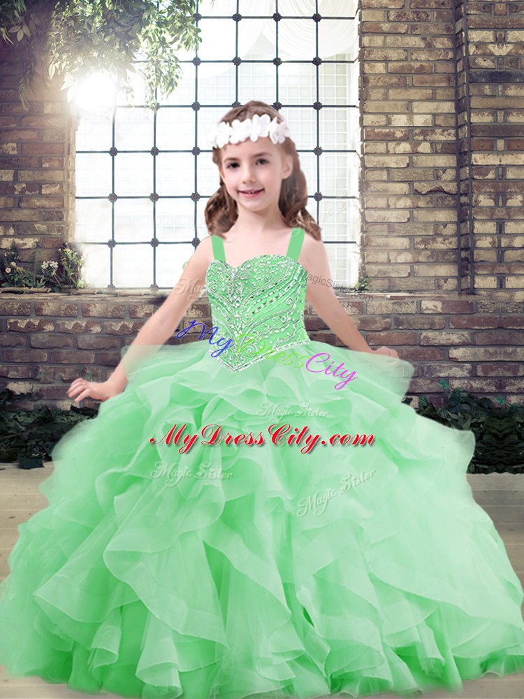 Straps Sleeveless Little Girls Pageant Dress Wholesale Floor Length Beading and Ruffles Tulle