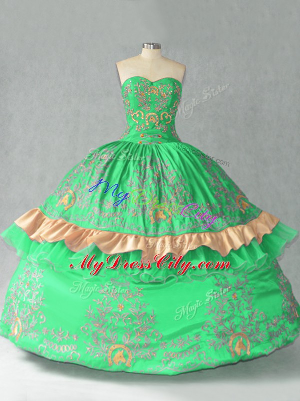 New Arrival Floor Length Green Vestidos de Quinceanera Sweetheart Sleeveless Lace Up