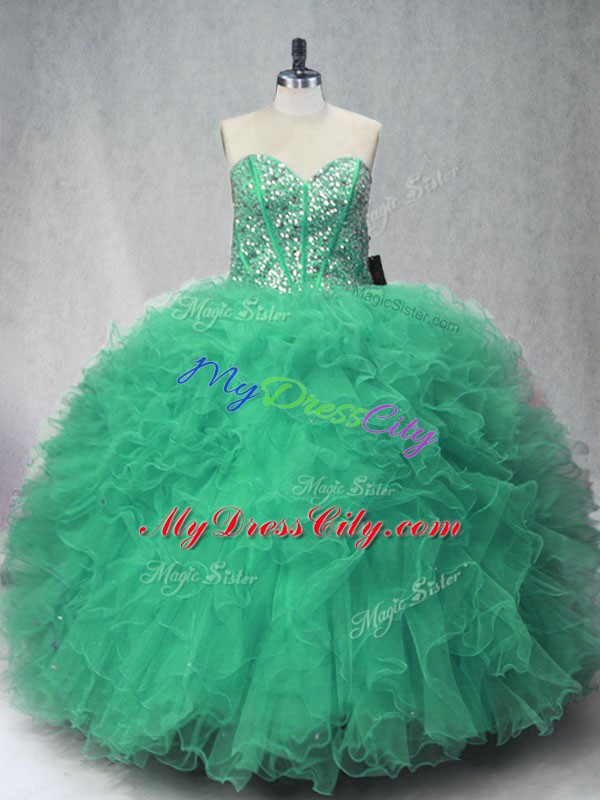 Ideal Sweetheart Sleeveless Tulle Quinceanera Gown Beading and Ruffles Lace Up