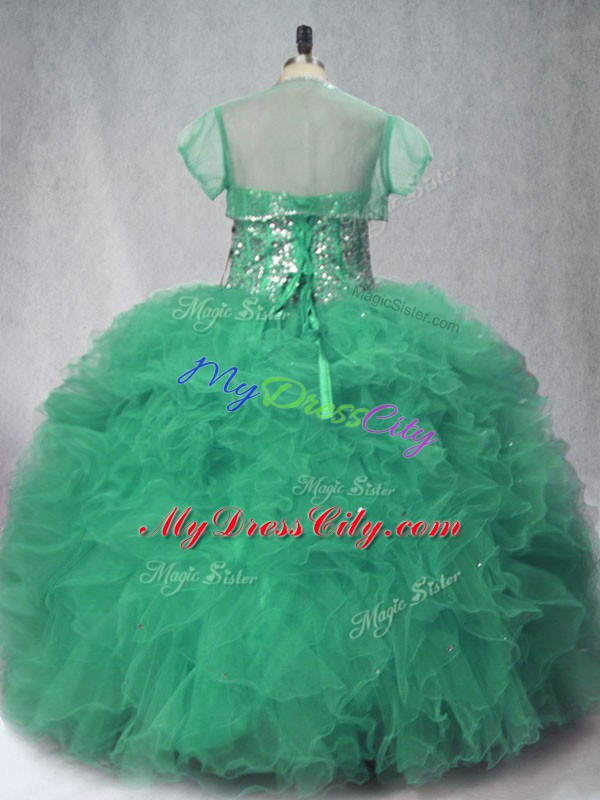 Ideal Sweetheart Sleeveless Tulle Quinceanera Gown Beading and Ruffles Lace Up