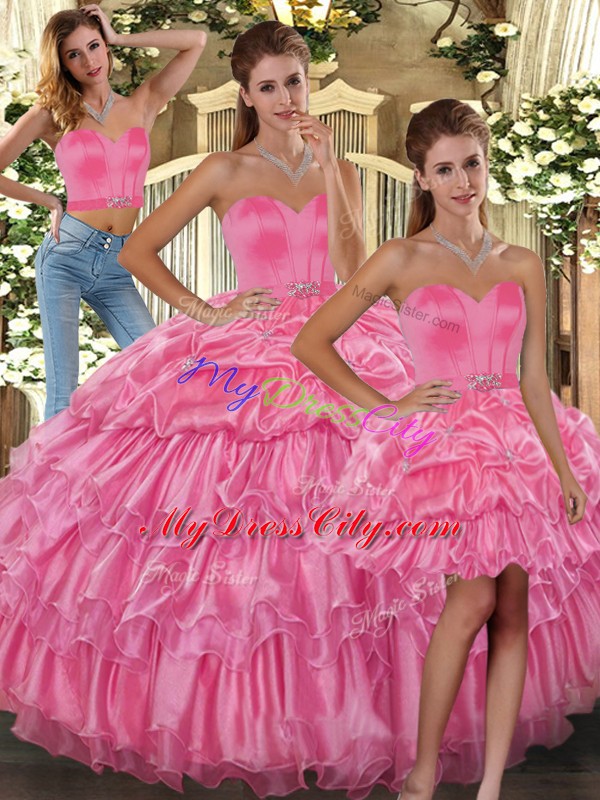 Suitable Organza Sleeveless Floor Length Sweet 16 Dresses and Ruffled Layers and Pick Ups