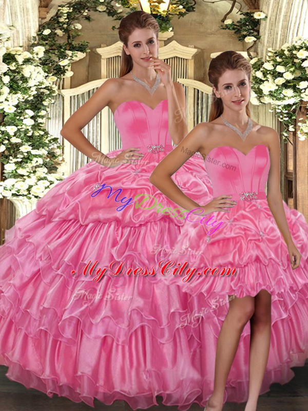 Suitable Organza Sleeveless Floor Length Sweet 16 Dresses and Ruffled Layers and Pick Ups