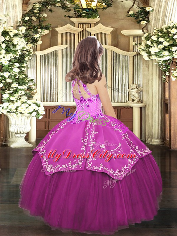 Lilac Tulle Lace Up Pageant Dress Toddler Sleeveless Floor Length Embroidery