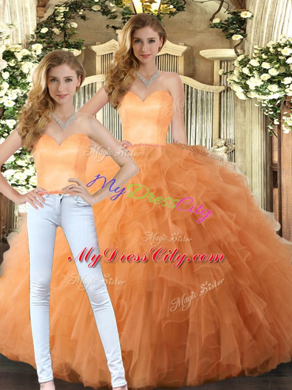 Ruffles Quince Ball Gowns Orange Lace Up Sleeveless Floor Length