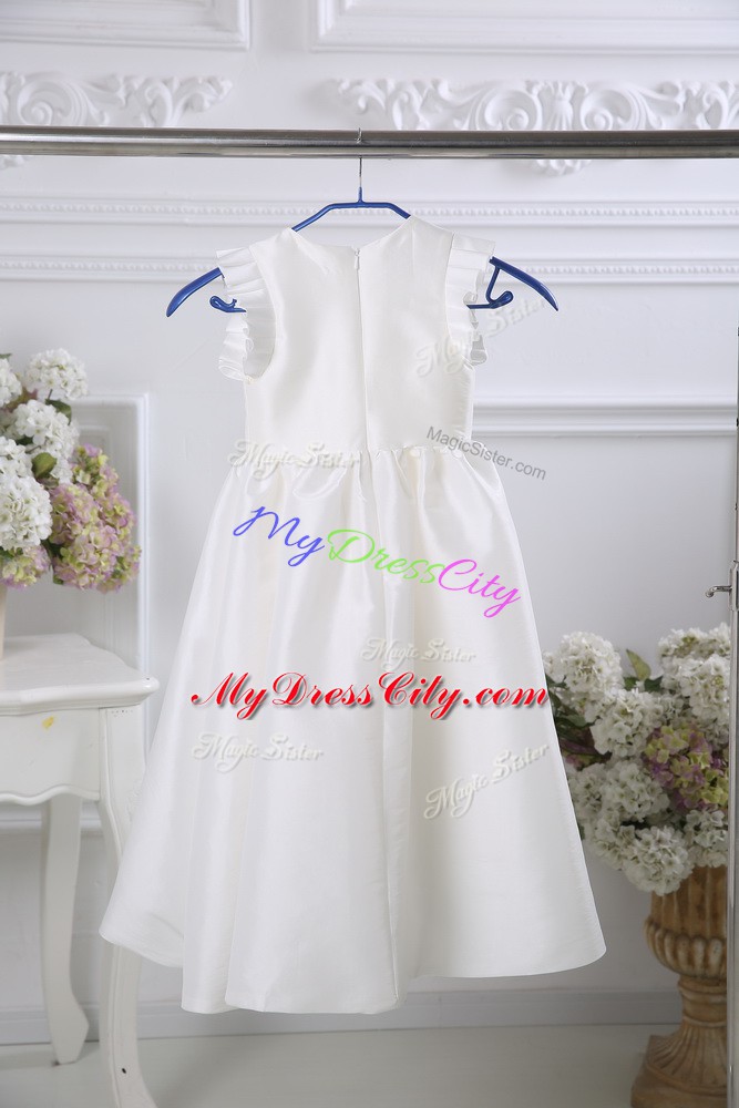 Dynamic Scoop Sleeveless Zipper Flower Girl Dresses for Less White Satin