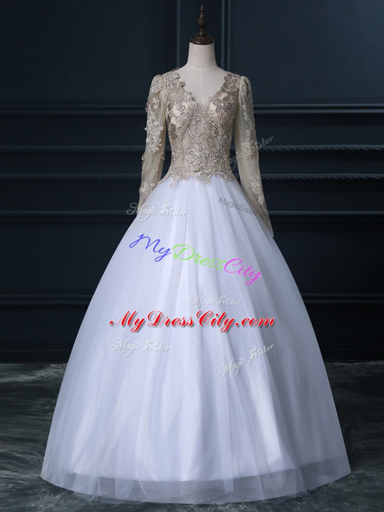 Colorful Long Sleeves Zipper Floor Length Lace Wedding Gown