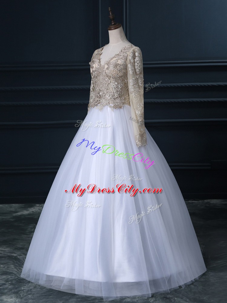 Colorful Long Sleeves Zipper Floor Length Lace Wedding Gown