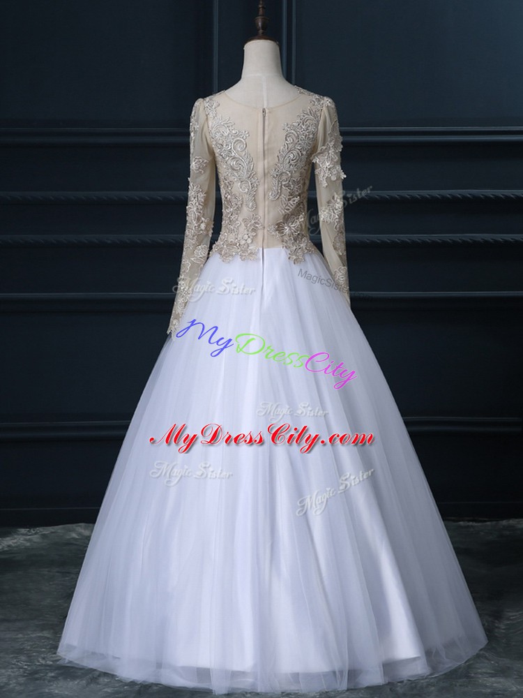 Colorful Long Sleeves Zipper Floor Length Lace Wedding Gown