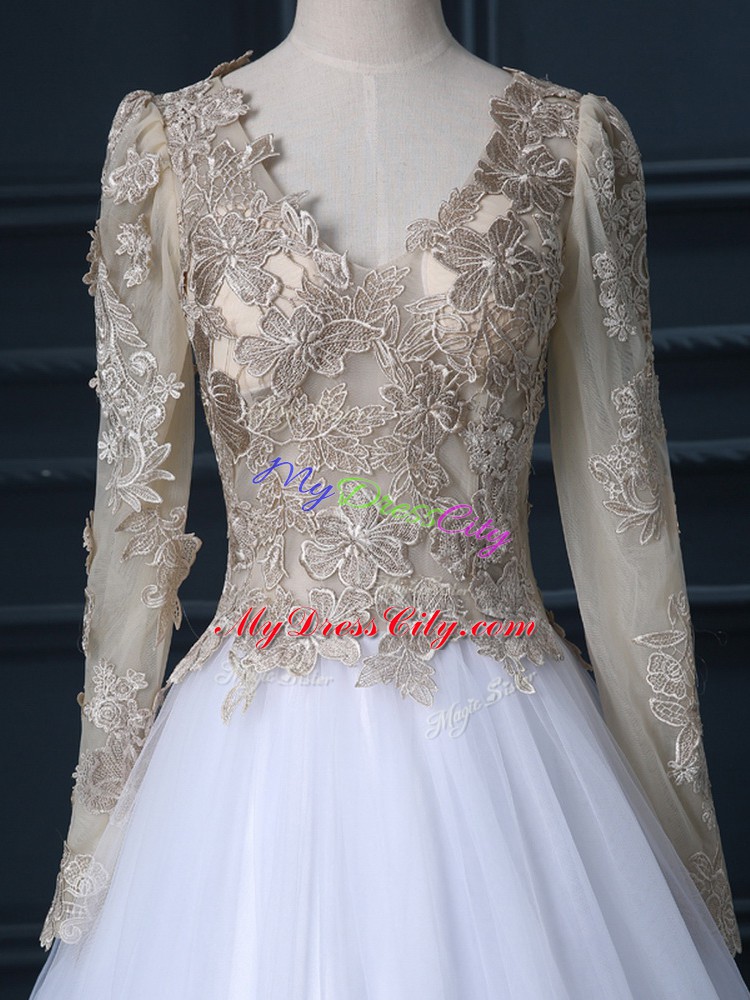 Colorful Long Sleeves Zipper Floor Length Lace Wedding Gown