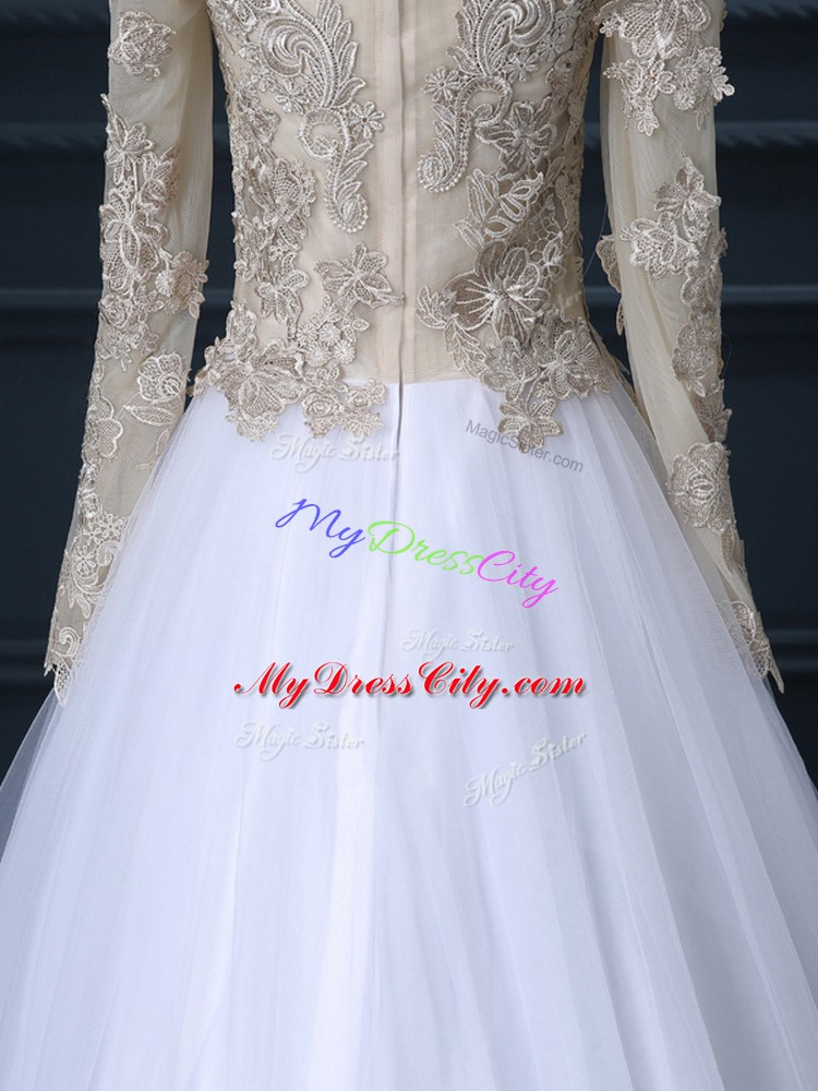 Colorful Long Sleeves Zipper Floor Length Lace Wedding Gown