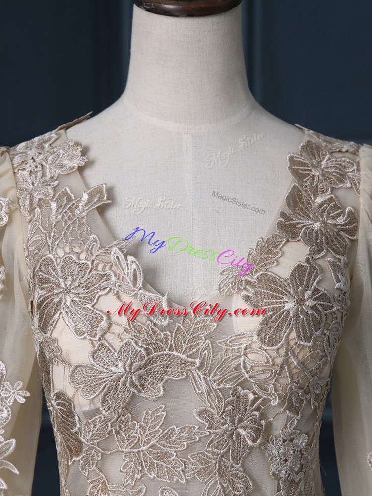 Colorful Long Sleeves Zipper Floor Length Lace Wedding Gown