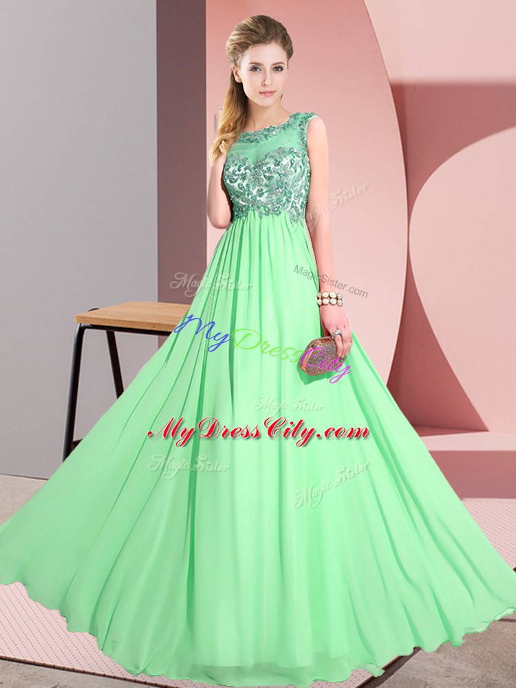 Super Green Scoop Neckline Beading and Appliques Bridesmaid Dresses Sleeveless Backless