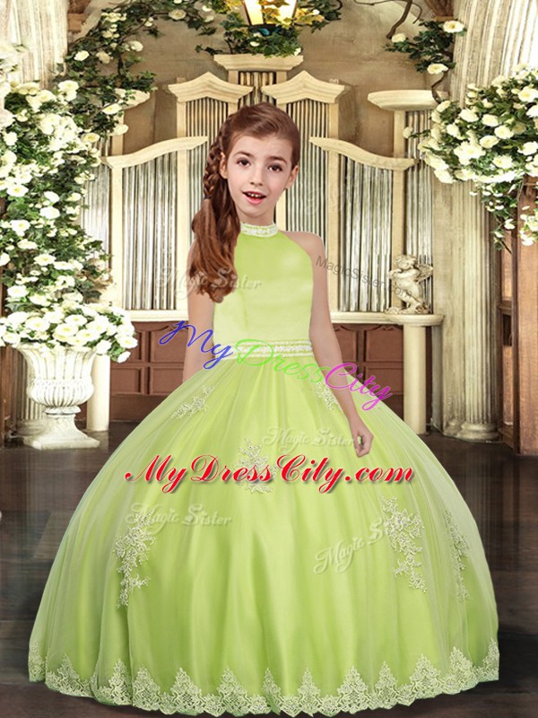 Cute Yellow Green Sleeveless Tulle Backless Kids Pageant Dress for Party and Sweet 16 and Wedding Party