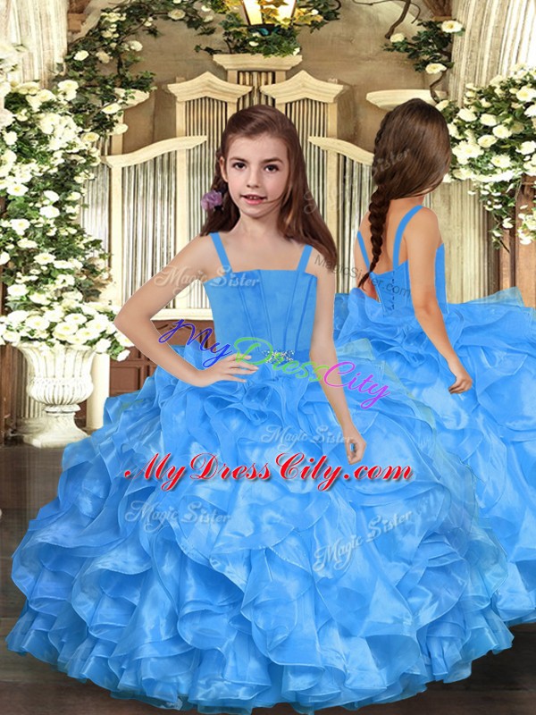 Sleeveless Lace Up Floor Length Ruffles Little Girls Pageant Gowns