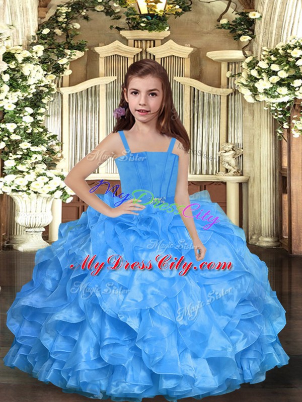 Sleeveless Lace Up Floor Length Ruffles Little Girls Pageant Gowns