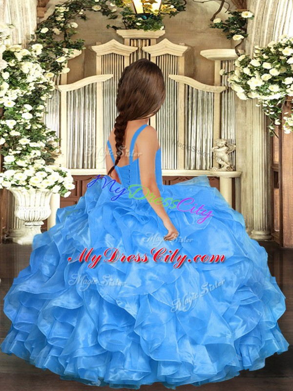 Sleeveless Lace Up Floor Length Ruffles Little Girls Pageant Gowns